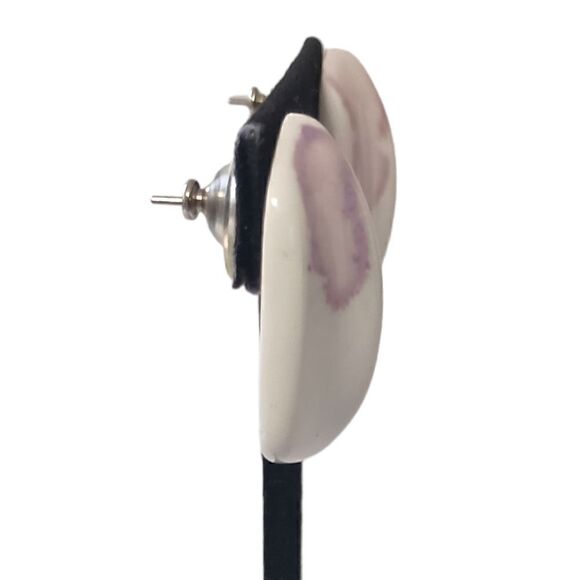 Vintage 80s Ceramic Earrings Geometric Retro Purple Lilac White Disco Pierced. - Picture 10 of 15